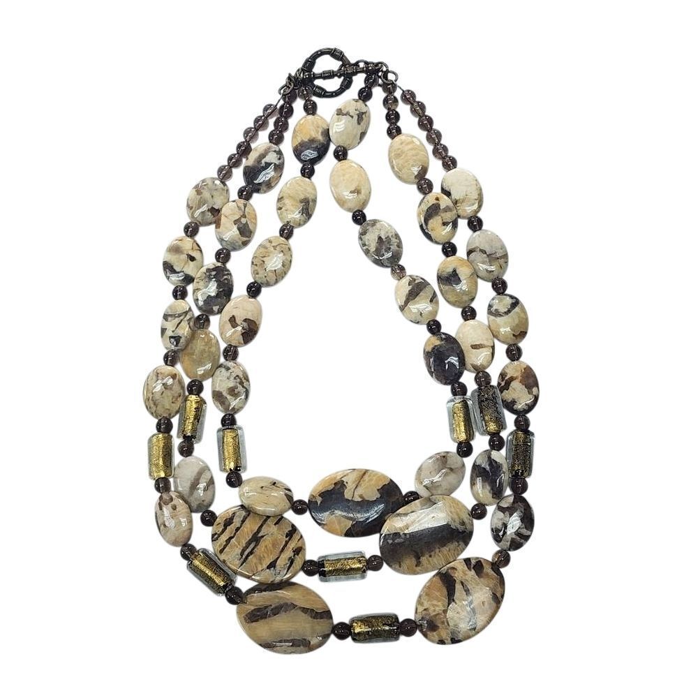 Septarian Nodule & Glass 3-Layer Necklace